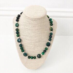 NWT Genuine Chrysocolla & Pearls Beaded Necklace Green White